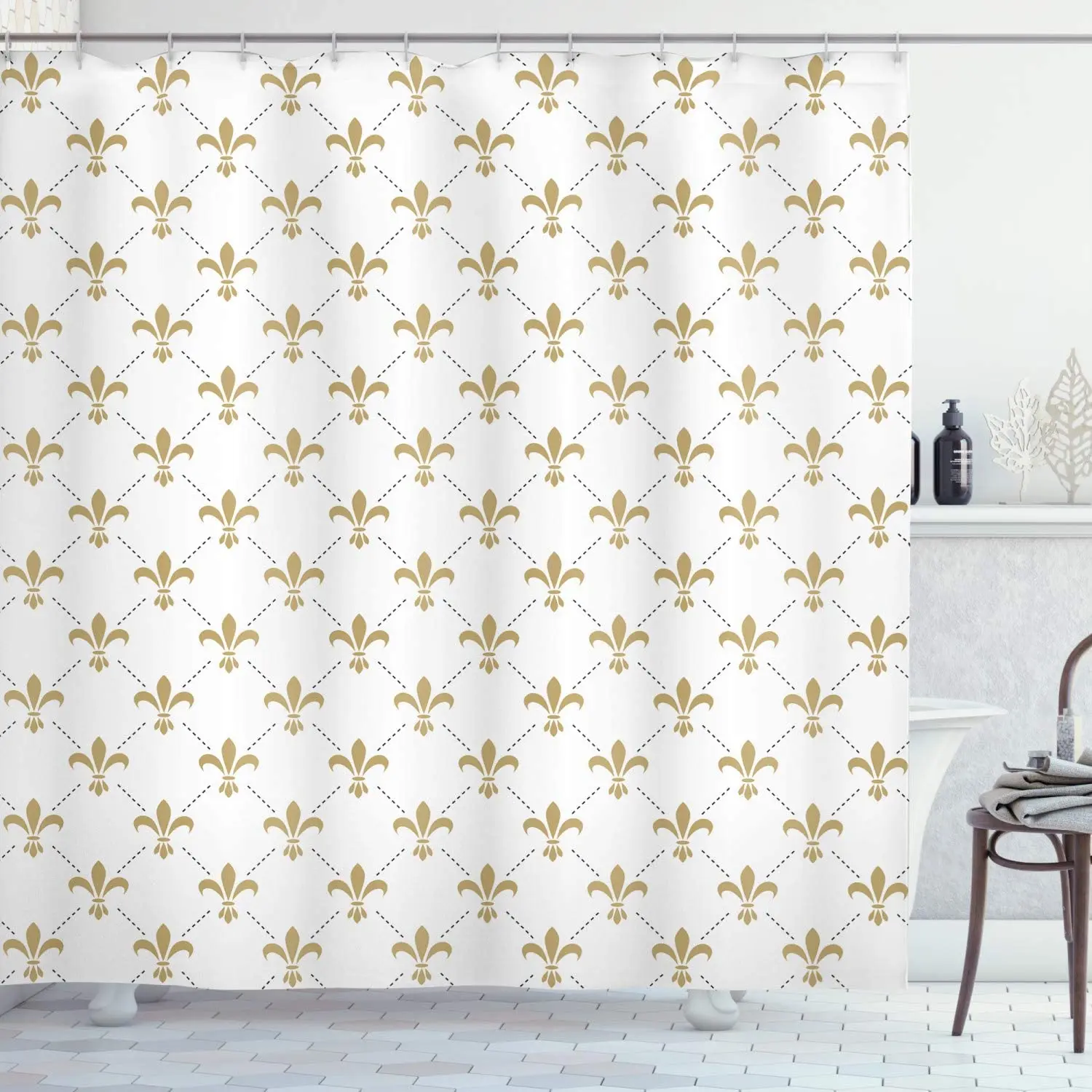 Fleur De Lis Shower Curtain Fleur De Lis Pattern Vintage Flower Royal Design Bathroom Decor Set with Hooks 70