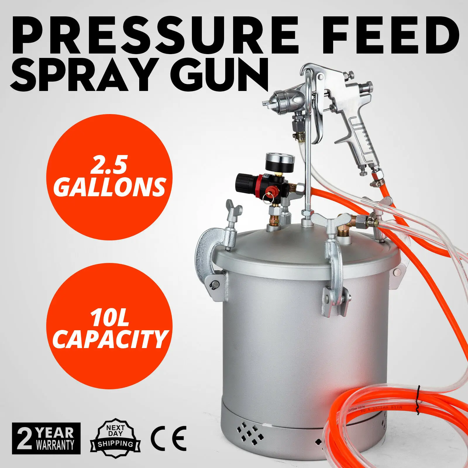 New 2-1/2 Gallon Pressure Feed Paint Tank Pot Spray Gun Sprayer System