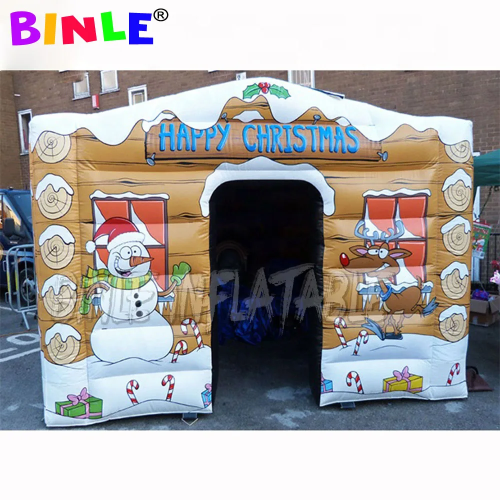 Lovely Santa's grotto workshop advertising cabin inflatable Christmas house tent with snowman n reindeer for festival decoration