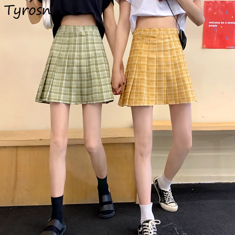 

Women Skirts All-match Y2K Plaid Kawaii College Japan Style JK Sweet Girls Mini Skirt Empire Waist Pleated Retro Bandage Tender