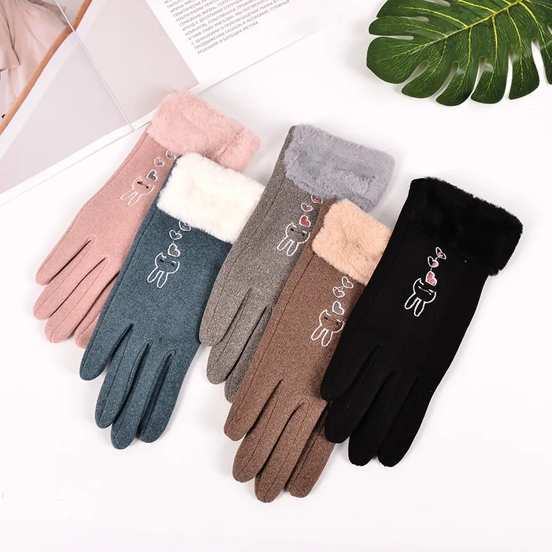 Neue Mode Kaninchen Gnade Dame Handschuhe Frauen Winter Vintage verdicken warmen Touchscreen fahren Radfahren wind dichte Handschuh handschuhe g076