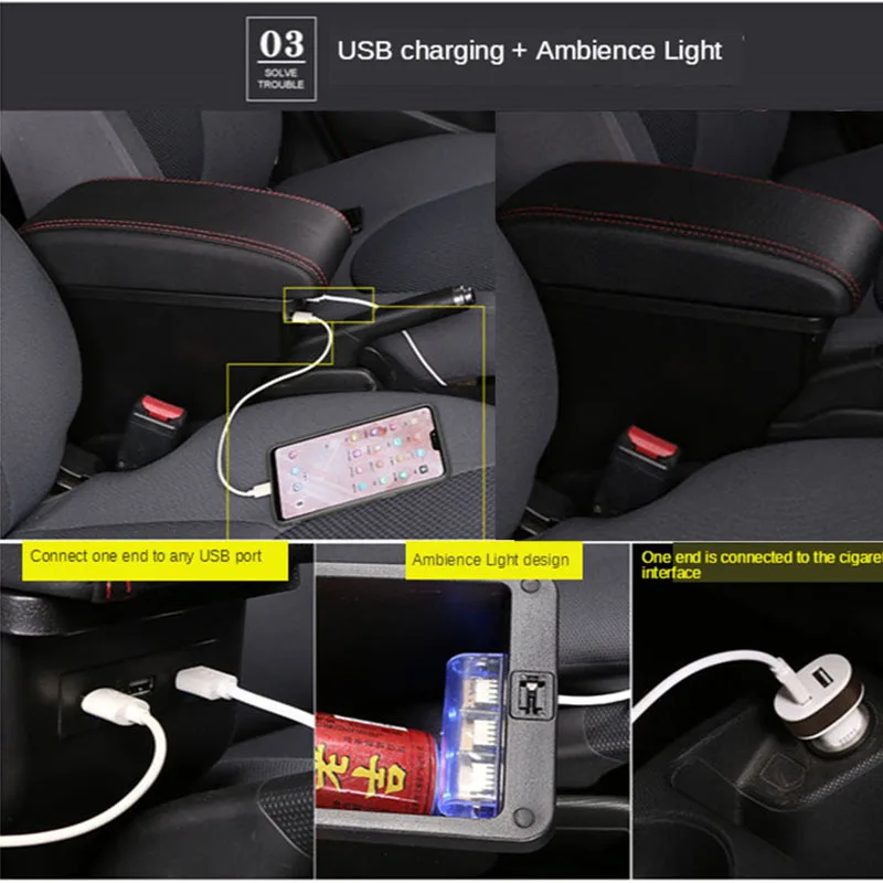For Suzuki Jimny Armrest  Jimny 2010 2011 2012 2013 2014 2015Retrofit parts Car Armrest box Storage box car accessories 3USB