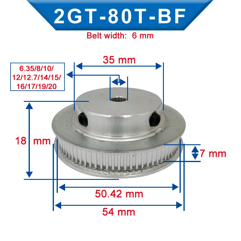 GT2-80T Pulley Bore 6/6.35/8/10/12/12.7/14/15/16/17/19/20mm Pulley Wheel Match with width 6/10mm GT2-timing belt For 3D Printers