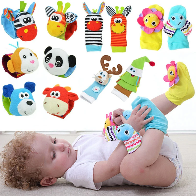 Baby Rattles Toy 0-12Months Wrist Strap Rattles Animal Socks Toy New Wristbands Infant Soft Handbells Hand Foot Socks