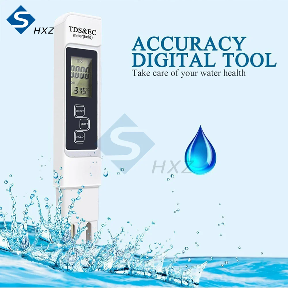 

Water Quality Tester Digital Tool TDS&EC Temperature 0-9990 ppm Aquariums Pool Tester Hardness Meter TDS/EC Test Tool White Blue