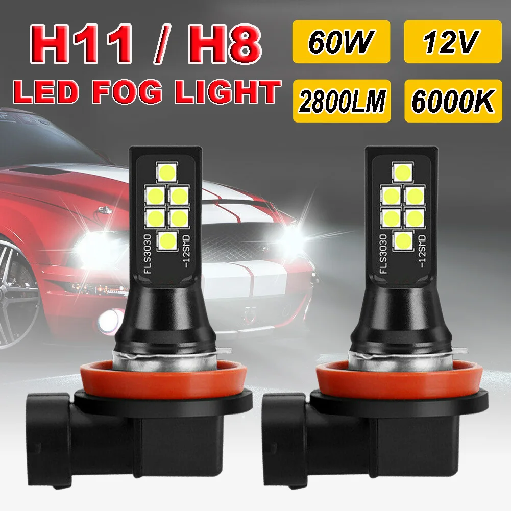 

2Pcs H11 LED Canbus H8 Headligts Auto Fog Lamps 6000K 2800LM White Error Free Bulbs 12V LED Headligts Fog Light Car Accessories