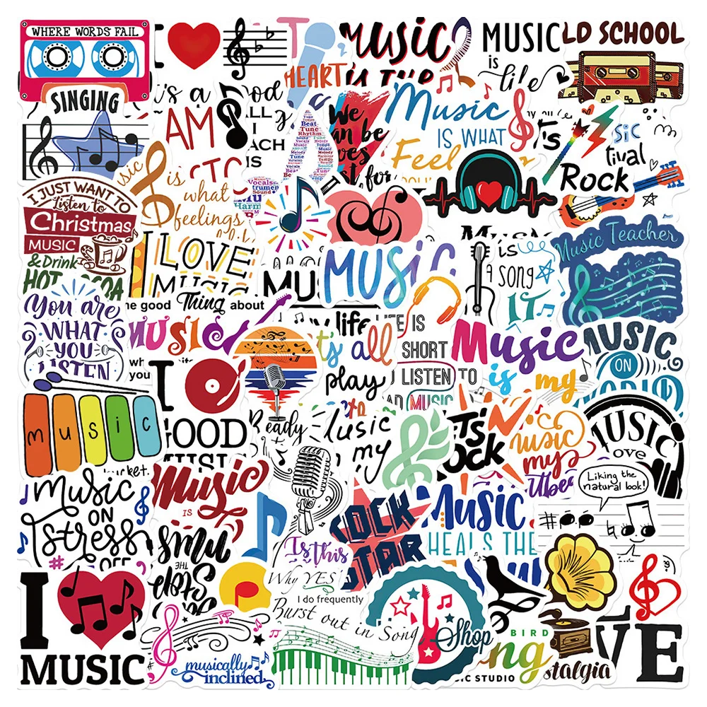 50pcs Music Motivational Stickers For Notebooks Stationery Laptop Scrapbook Vintage Sticker Craft Supplies Scrapbooking Material