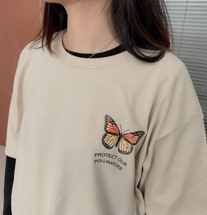 Kuakuayu HJN Butterfly Pocket Printed T Shirt Butterfly Ruffle T Shirt Summer Casual Cute Solid Short Sleeve Stretchy Tshirt