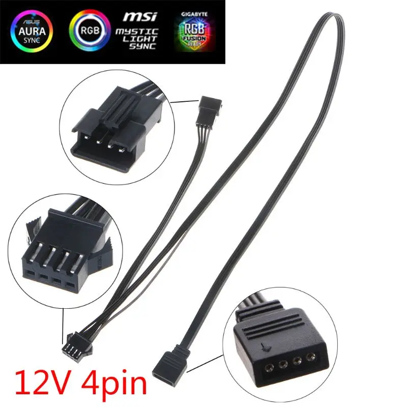 12V 4Pin RGB Connector Cable 45cm PC Case Fan LED Strip Extension Cord Wire Adapter for Giga/Microstar/A-sus RGB Motherboard