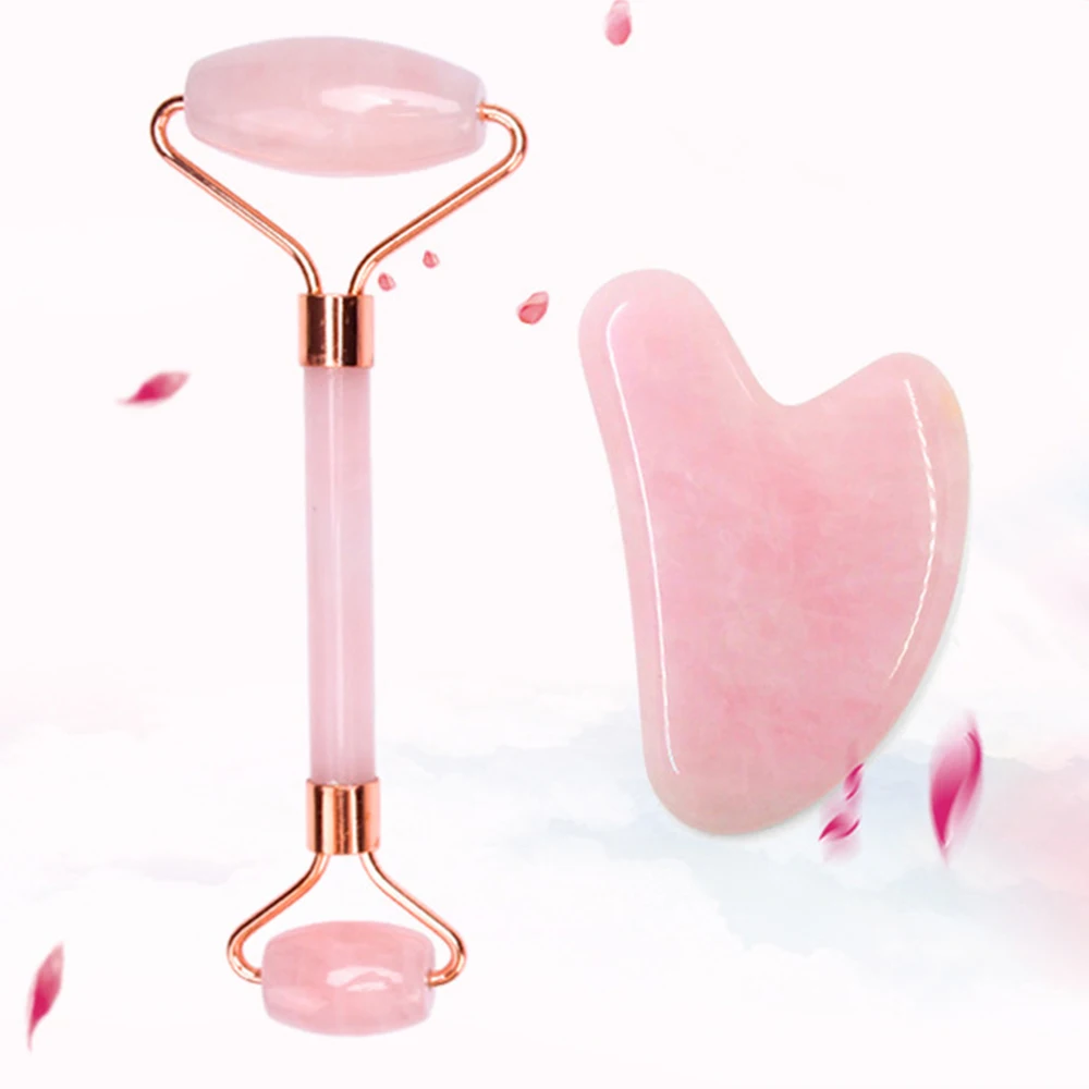 제이드 스톤 페이셜 마사지 롤러, 핑크 로즈 천연 경혈 페이스 아이 케어 스파 마사지 뷰티 넥 씬 리프트 툴