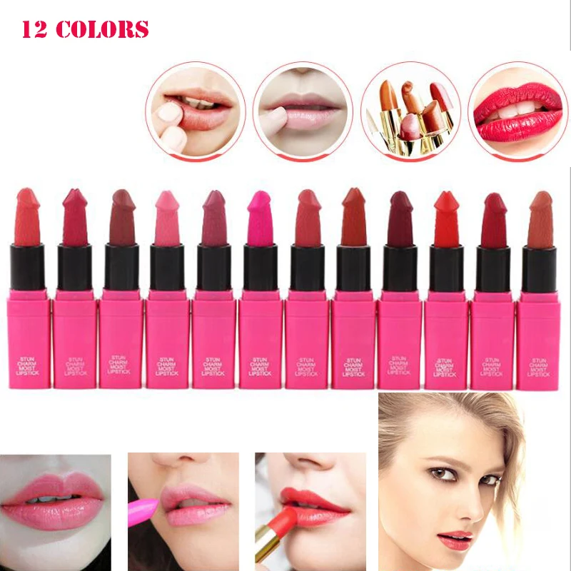 12 Colors Spoof Penis Lip Makeup Lipstick Lasting Moisturizing Cosmetics Lipstick Red Lipstick Matte Waterproof Lipstick