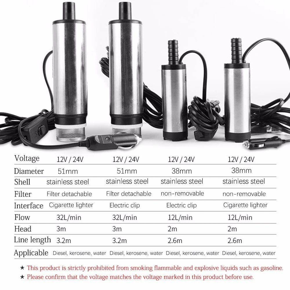 12L/min 30L/min 12V 24V 220V Electric Submersible Oil Pump For Car Diesel Kerosene Fuel Transfer Water Suction Pump 12 24 V Volt