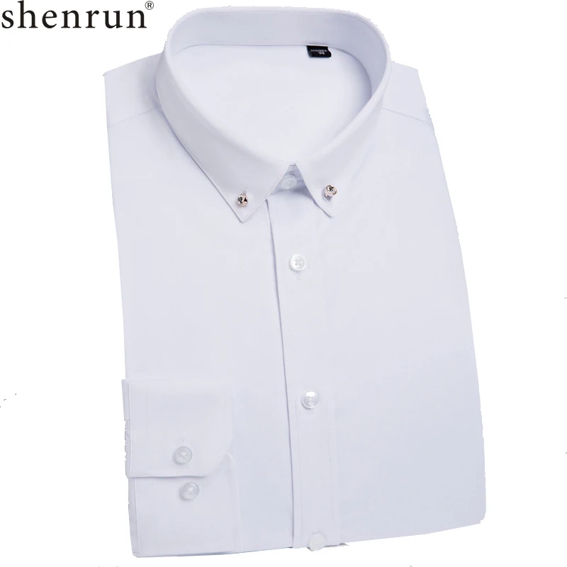 Shenrun Men's Shirt Long Sleeve Slim Fit Iron Free Shirts New Fashion With Diamond Groom Business Party Pink Sky Blue Lavender