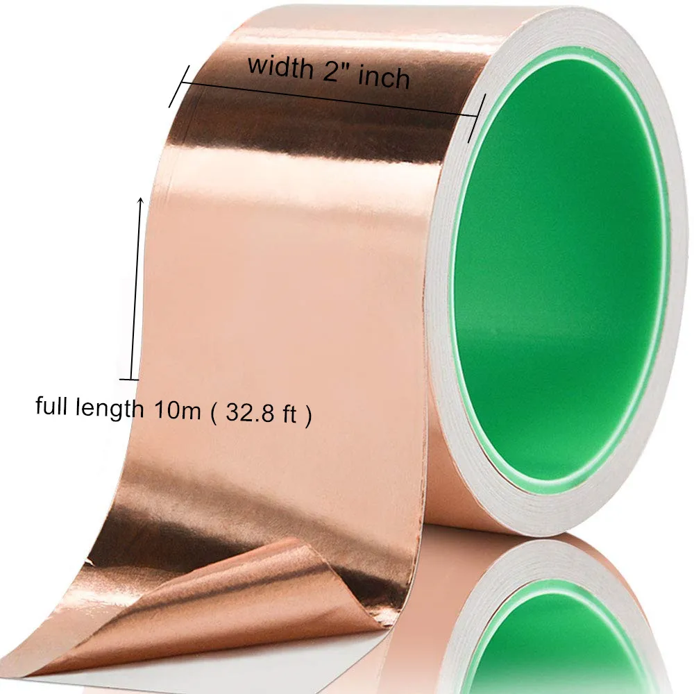 Pure Copper Foil Tape Conductive EMI Shielding DIY Furniture Stickers Adhesive for Garden Repels Slugs Snail 50mm Wide