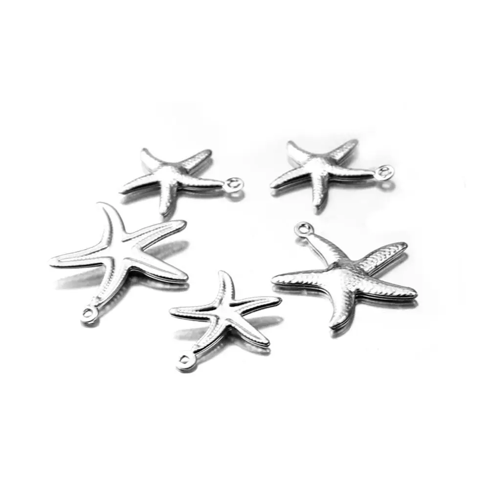 Aiovlo 20pcs/lot Charms Small Starfish Star Sea Shell Beach Stainless Steel Making Pendant for DIY Jewelry Bracelet Necklace