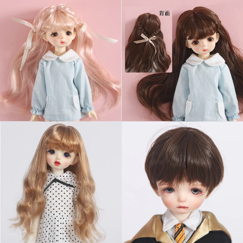 1/6BJD wig milk silk soft fake hair bangs long hair bow wavy curly short hair for SD DD yosd doll wig doll accessories