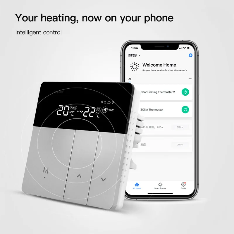 Termostato WiFi inteligente com cassete, Controlador de temperatura para água, Piso elétrico, Caldeira a gás, Aquecimento, Controle por aplicativo com caixa