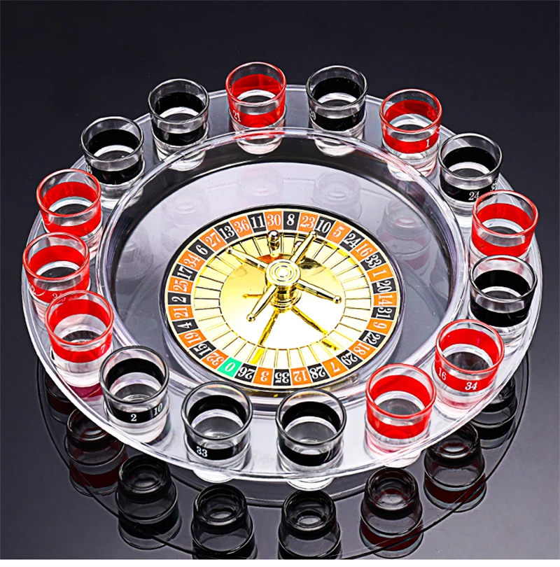 Drinking Roulette Set 16 Glasses Black/Lucency Russian Style Birthday Party Game Music Push Turntable Drinking Accessories