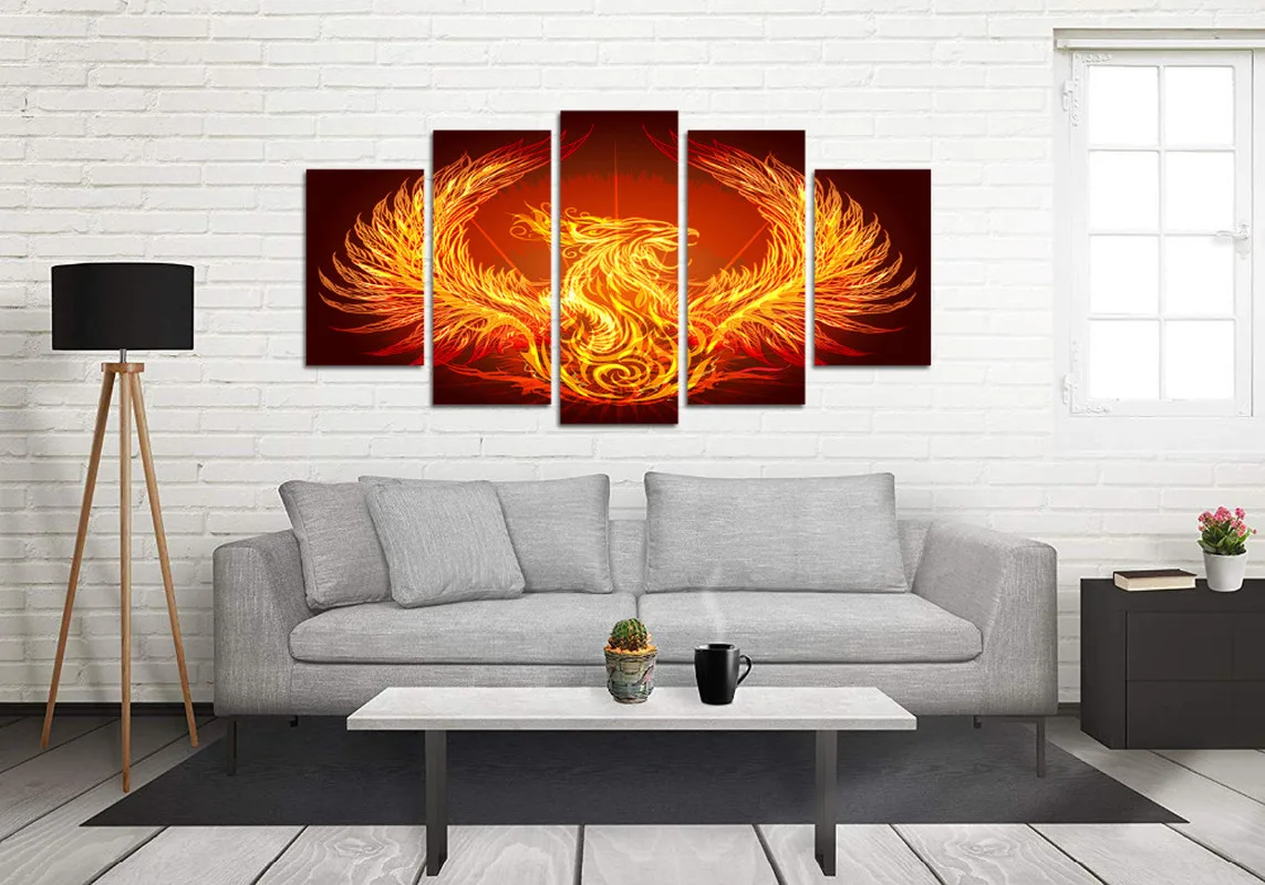 5 Pieces Phoenix Nirvana Home Decor Canvas Painting Burning Phoenix Poster Print Modern Style Picture Living Room Wall Art