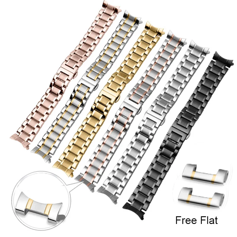 Stainless Steel Watchband Curved end Metal watches Band 14mm 15mm 16mm 17mm 18mm 19mm 20mm 21mm 22mm 23mm 24mm watch strap