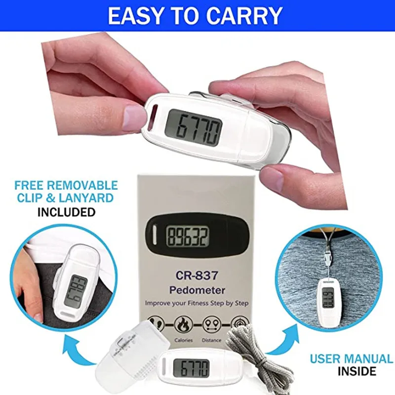 Accurate Fitness Tracker USB Charge Walking 3D Pedometer with Clip and Lanyard for Step Fitness Camping Hiking Sports