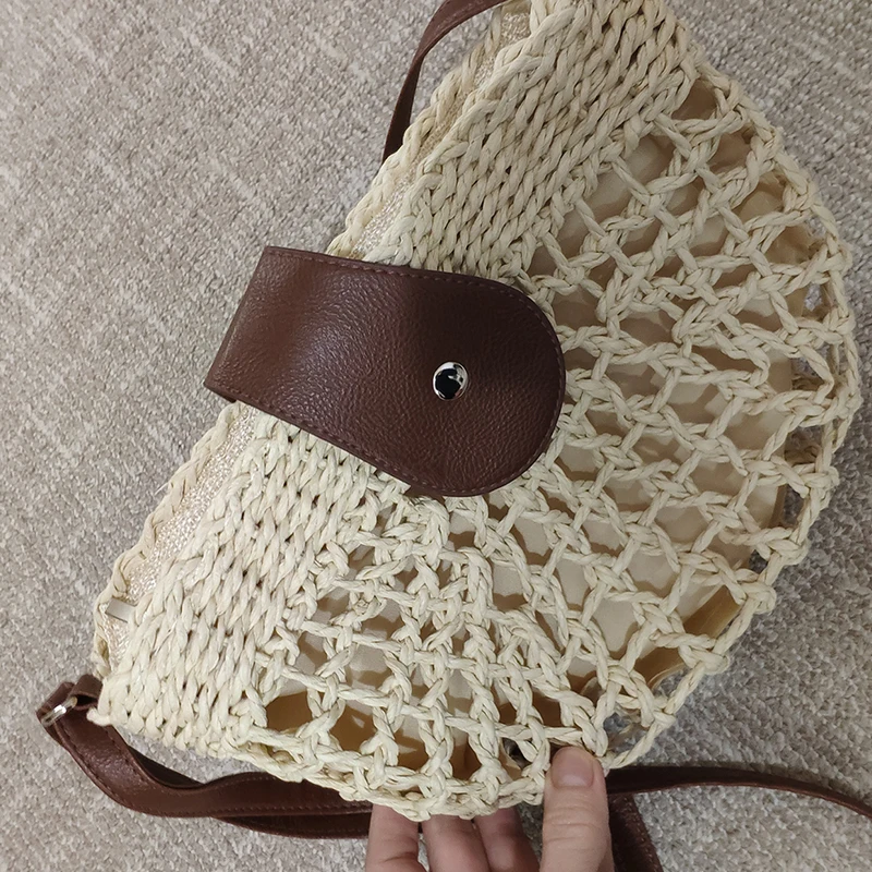 Yogodlns Sommer Stroh Tasche Für Frauen Mode Halbkreis Umhängetaschen Rattan Handgemachte Messenger Handtasche Reise Strand Taschen Tote – Detail 4