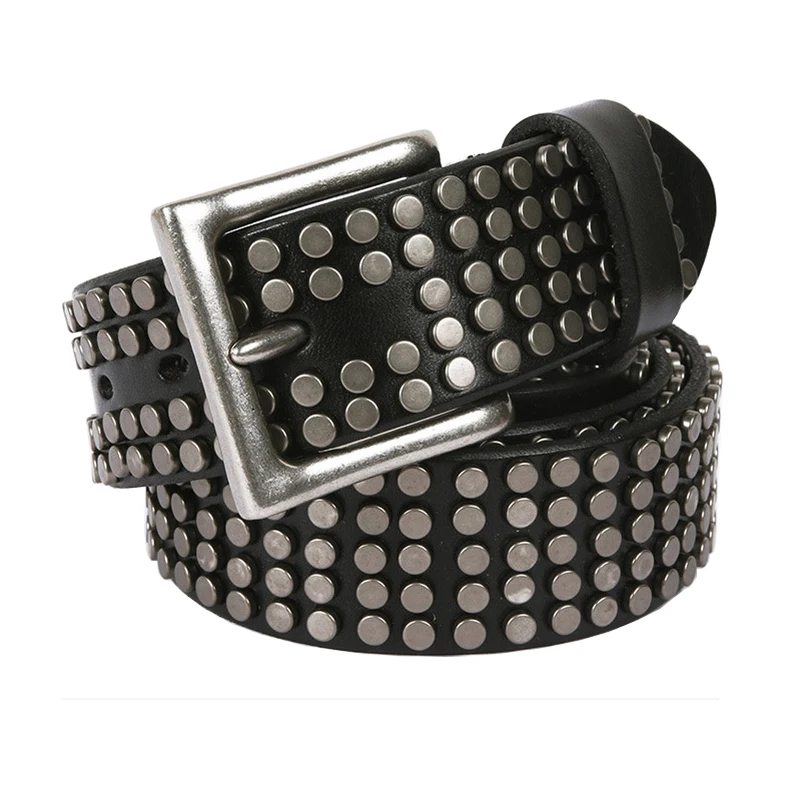 

Genuine Leather Womenn Metal Plate Rivet Punk Belt Cowhide Hiphop Rock Punk Mens' Studded rivet Whole cut Cowhide Jeans Belt