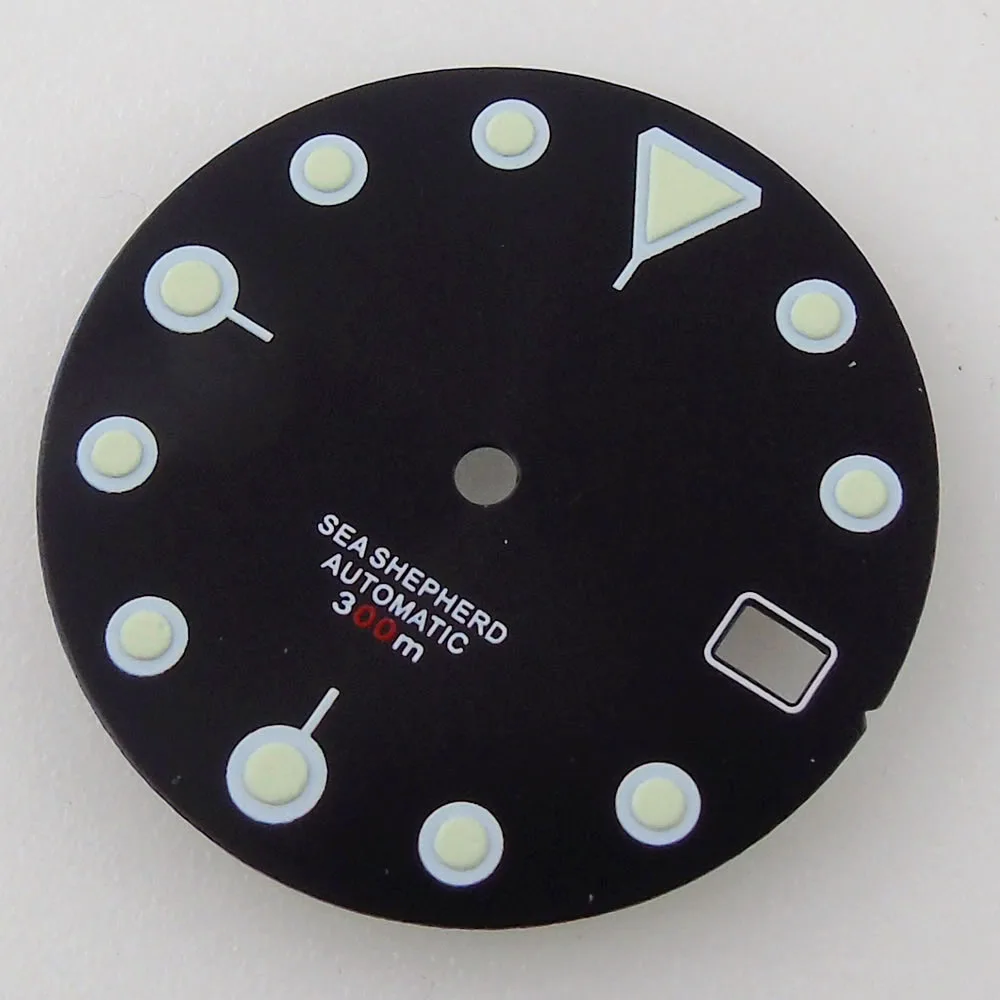 28.5mm Luminous Watch Dial Fit for NH35/NH35A Movement Date Window Black/Blue/Green Color For 3H/4H Crown Sunburst Watch Face