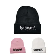 

babygirl embroidery knitted beanie hat 100% cotton flexible soft fashion beanies unisex hip hop ski cap warm