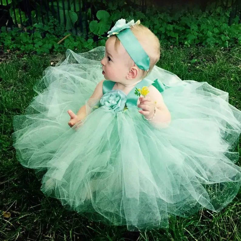 Vestido de baile infantil verde 2020, vestido para meninas pequenas, para casamento, artesanal, floral, gola redonda, concurso, vestidos de baile, infantil