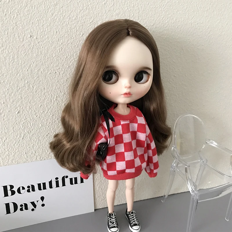 Hot Sale Plaid Sweater and Black Jeans For Blyth Doll Clothes 1/6 Doll Licca Azone OB24 DIY Accessories