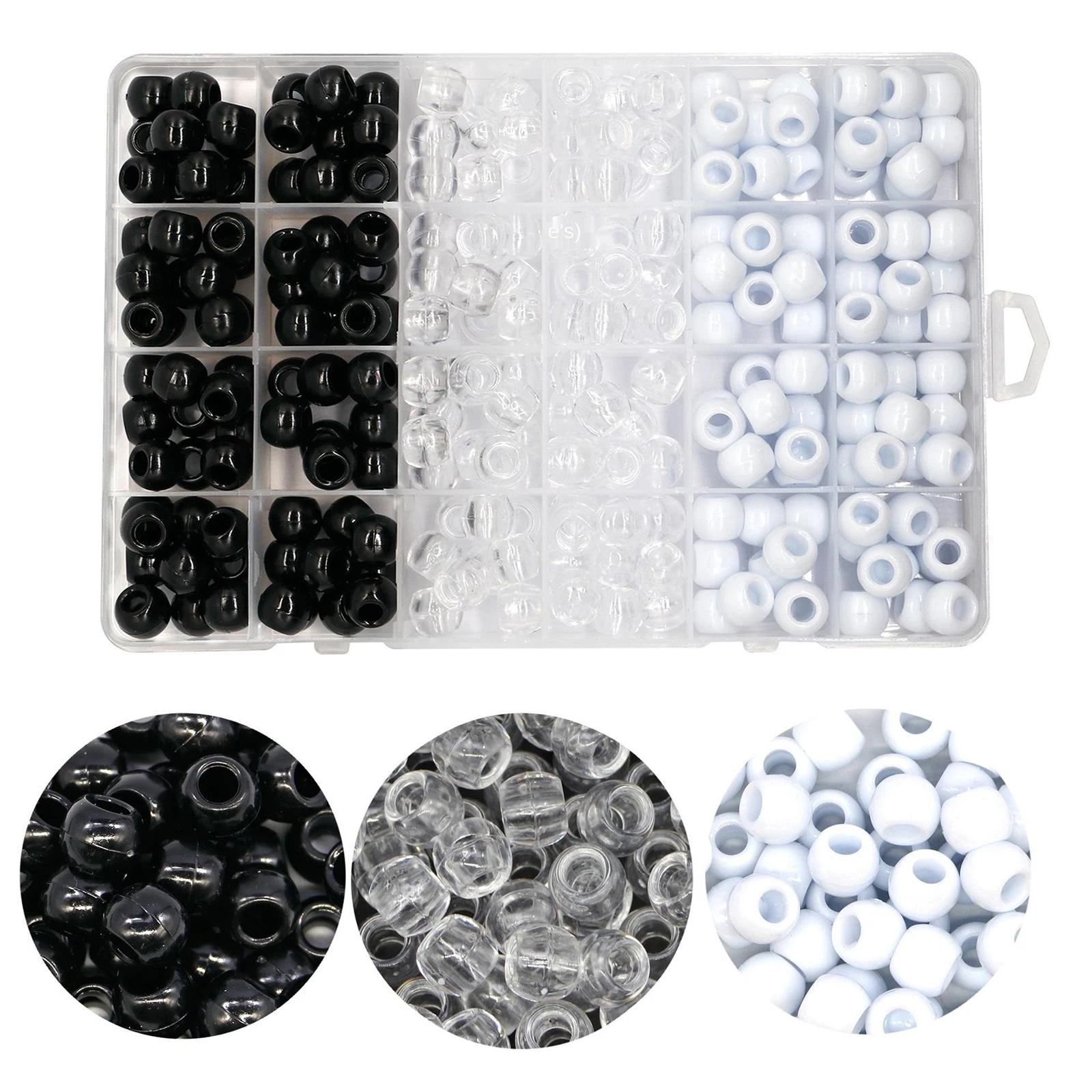 240Pcs Pony Beads perline di treccia di capelli sfusi misti con scatola di immagazzinaggio per braccialetto fai da te