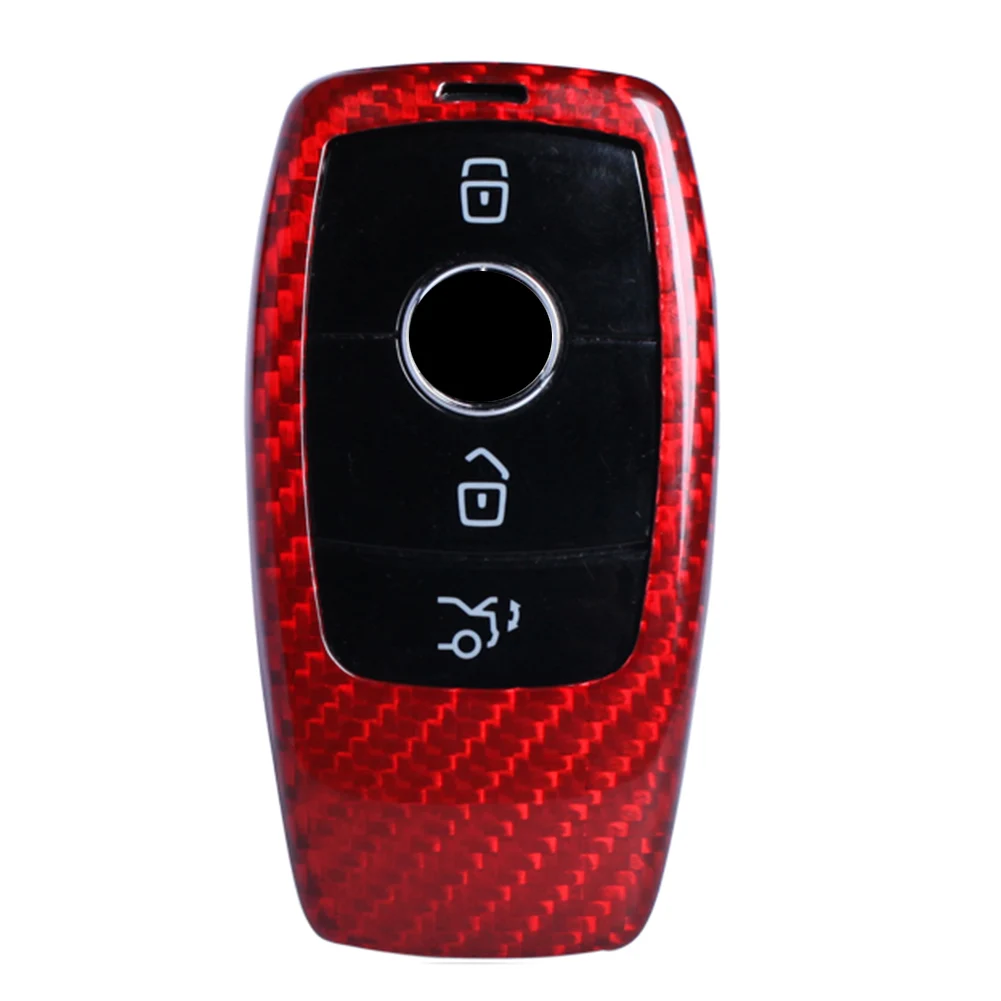 Car Remote Key Cover Case Red Real Carbon Fiber For Mercedes BENZ E-Class W213