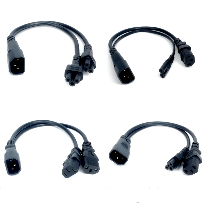 IEC320 C14 C8 To 2X C7 C5 C13 Y Split AC Power Cord, IEC Figure 8 Male To 2 Female 1 In 2 Out AC Power Cable 30cm Black