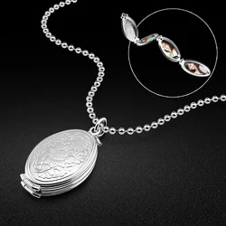 Female 925 sterling silver necklace round box pendant design can put photos to commemorate jewelry solid silver pendant necklace