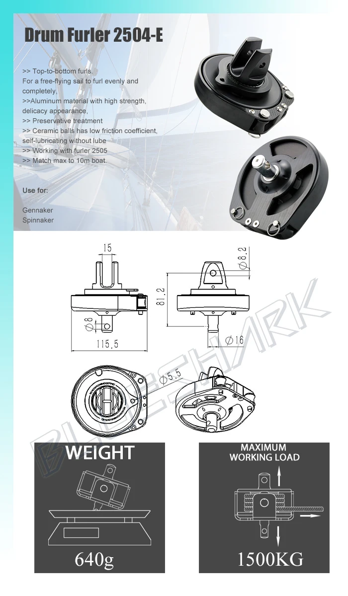 Aluminum 2.5T Drum Furler Top-To-Bottom Furl 2504-E Marine Boat Sailboat