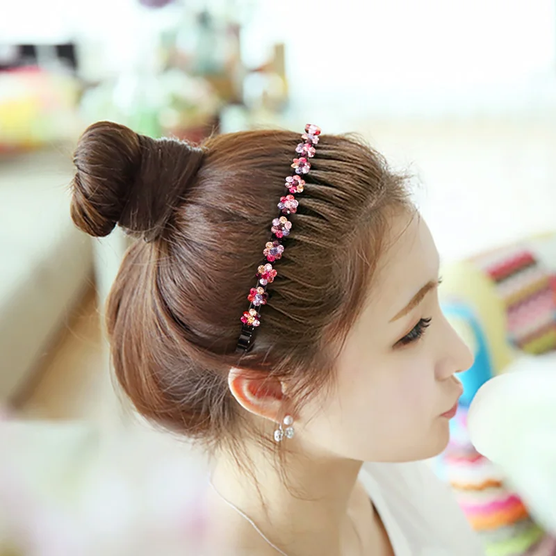 Fashion Flower Rhinestone Bangs Headband Non-slip Elastic Hairbands Crystal Band Bow for Women Girl Hair Accessories Headwear