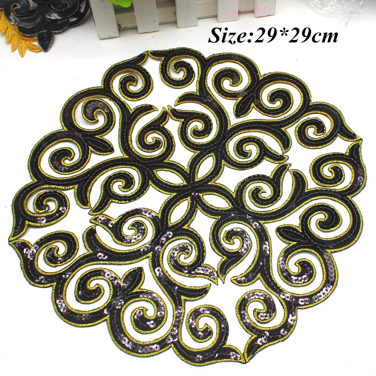 1 Piece Black Sequined Appliqued Iron on Sequin Embroidery Patches Diy Cosplay Costumes Trims Head wear