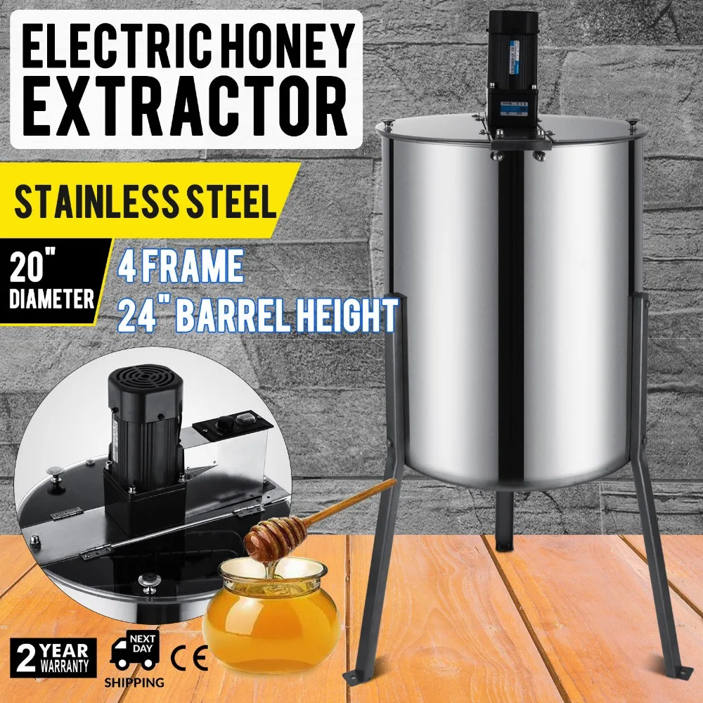 

4 Frame Electric Honey Extractor Beekeeping 2 Clear Lids Food Grade CE Approved