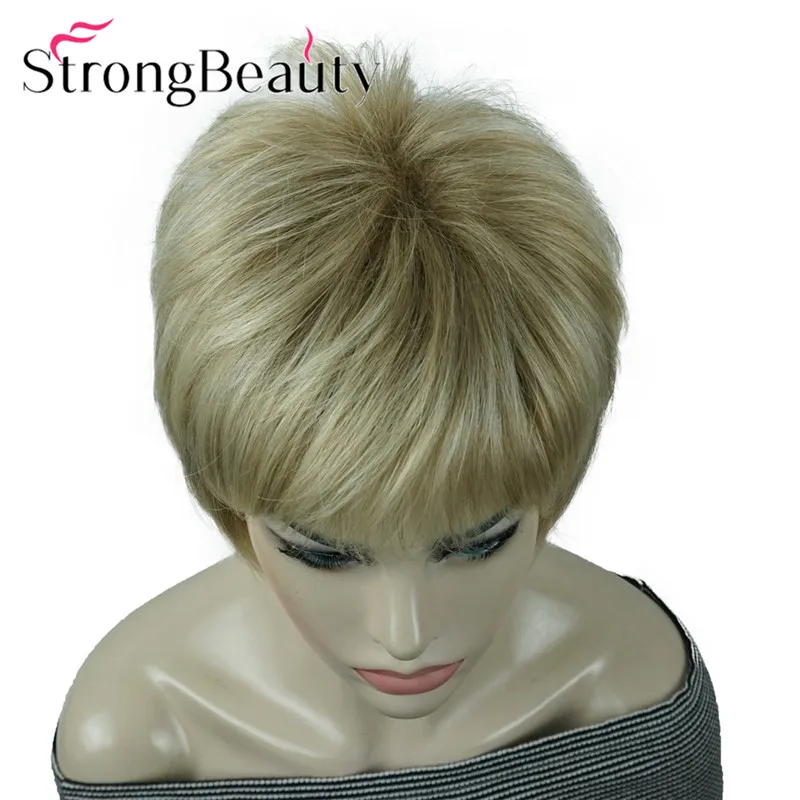 StrongBeauty Short Straight Synthetic Wigs Soft Hair Layered Shag Ombre Blonde Wig