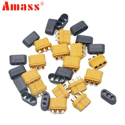 10 20 50 Amass MR60 MR 60 Fireproof Female Male Three-core Connector With Sheath 3.5mm Brass Gold Plated For Lipo ESC RC Model