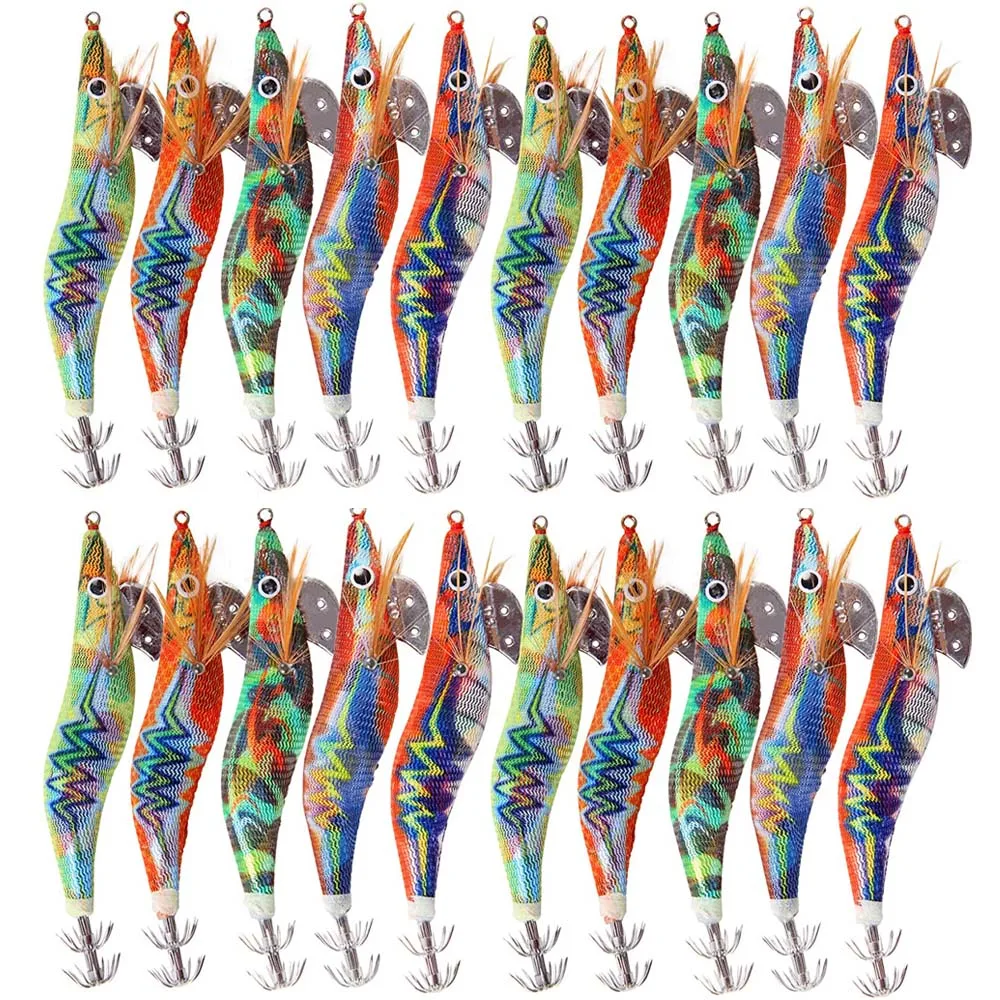 

30Pcs/20Pcs/10Pcs Wooden Shrimp Fishing Lure Squid Jig Fishing Hook Octopus Cuttlefish Artificial Jigging Lures Hard Bait