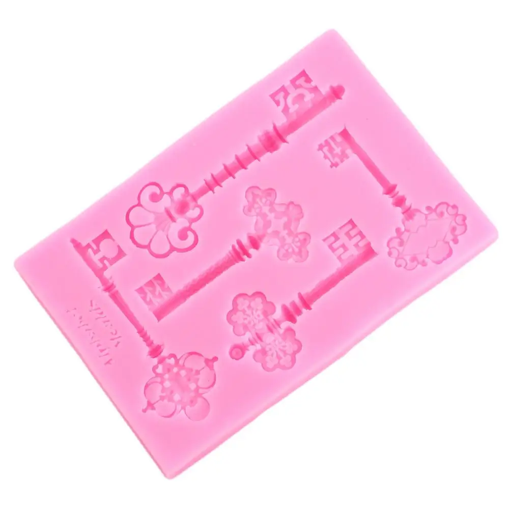 3D Vintage Key Frame Silicone Mould Cupcake Topper Fondant Cake Decorating Tools Candy Clay Chocolate Gumpaste Moulds