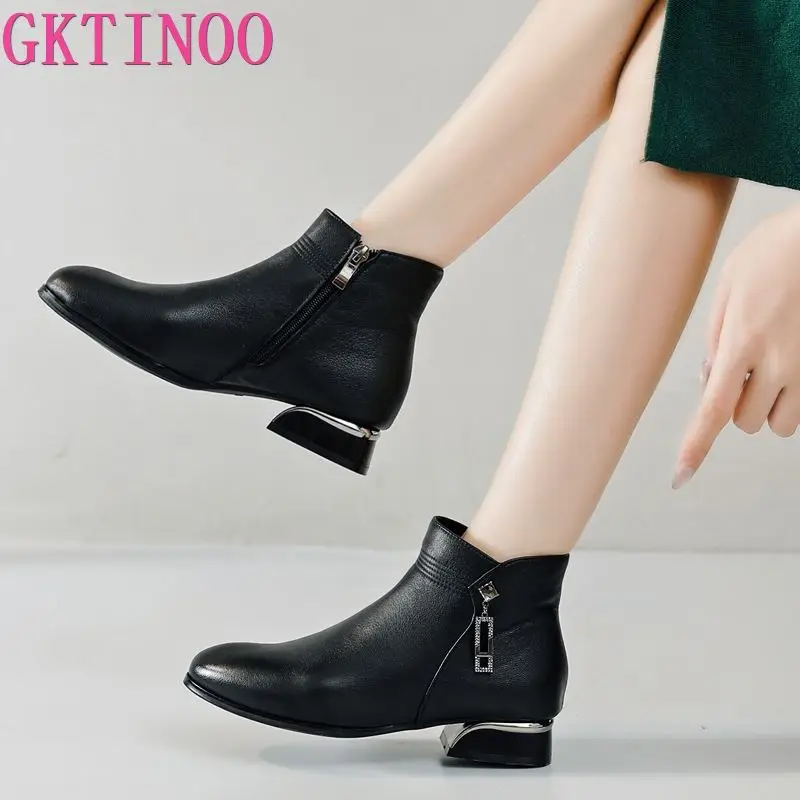 

GKTINOO 2025 Winter Shoes Women Boots Elegant Woman Genuine Leather Shoes Low Heels Pointed toe Ladies Ankle Boots Square Heel