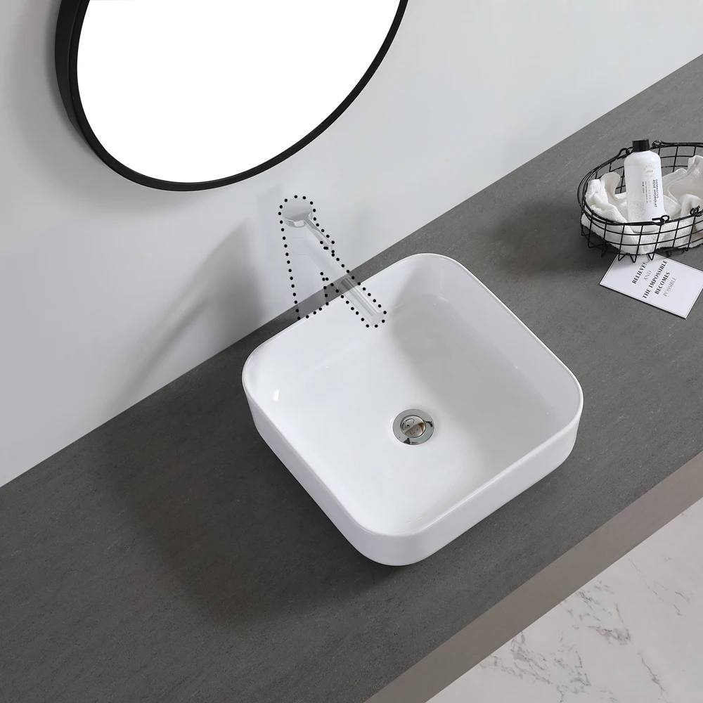 Ceramic Basin Above Counter Basin Rounded Square White  US Warehouse