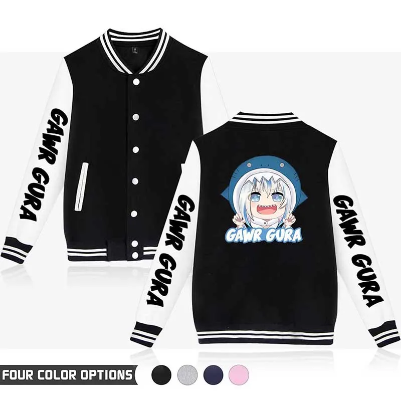 

Japan Cute Shark Girlish Kawaii Cartoon Baseball Jackets Coat Men Women Long Sleeve Pocket Button Anime Hoodies Sweatshirts Tops