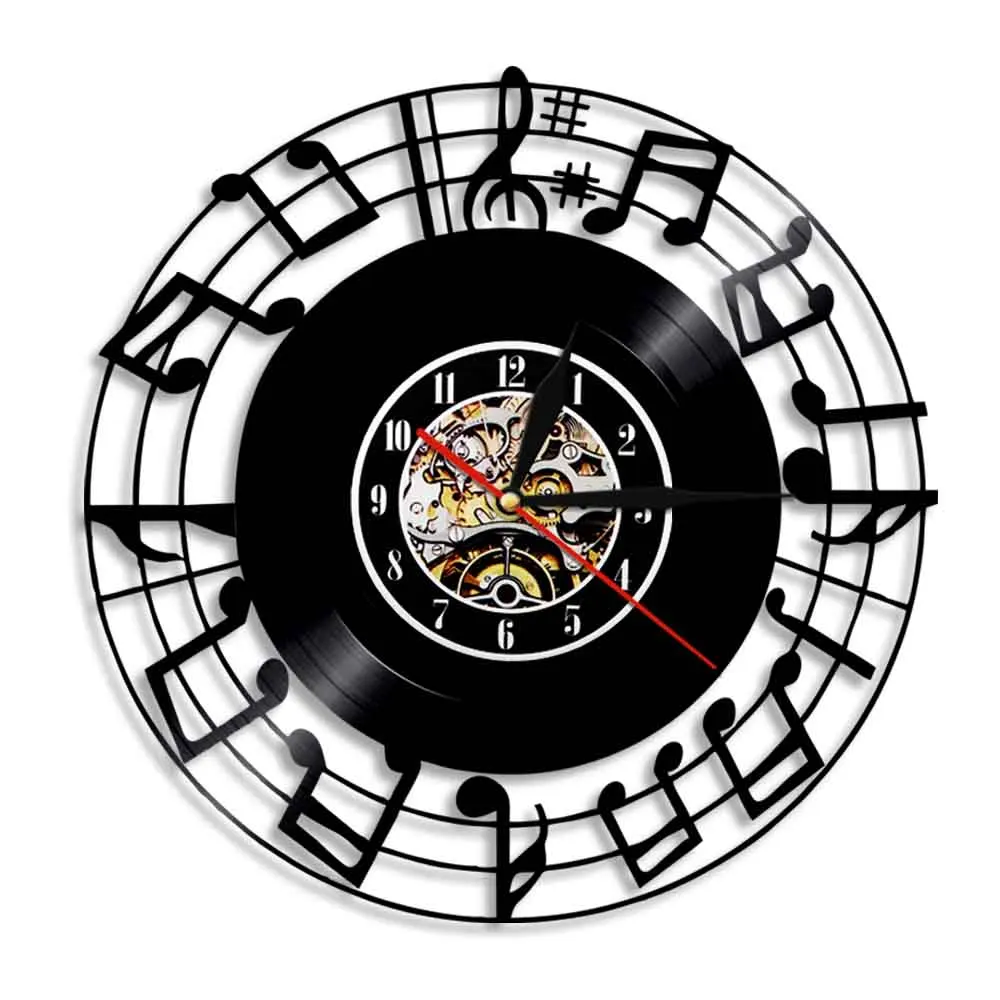 Musical Notes Clef Music Studio Vinyl Record Wall Clock Music Icons & Symbles Rock n Roll Wall Clock Wall Watch Music Lover Gift