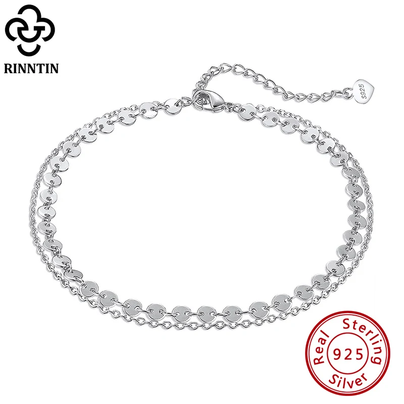 

Rinntin Fashion Coin Cable Double Layered Anklet Chain for Women 925 Sterling Silver Summer Beach Foot Chain Anklet Jewelry SA15