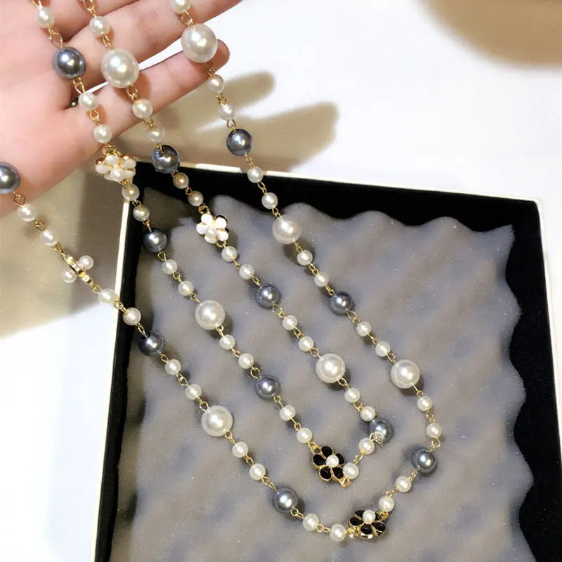 Fashion Classic Double Layers Simulated Pearl Necklace For Women Bijoux Luxury Jewelry Long Necklace Fine Gifts For Mother