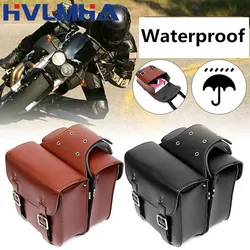 Motorcycle Saddlebags PU Leather Side Tool Pouch Gloves Luggage Saddle Bags Vintage Brown Universal